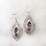 Amethyst Facetted Silver Carved Earring