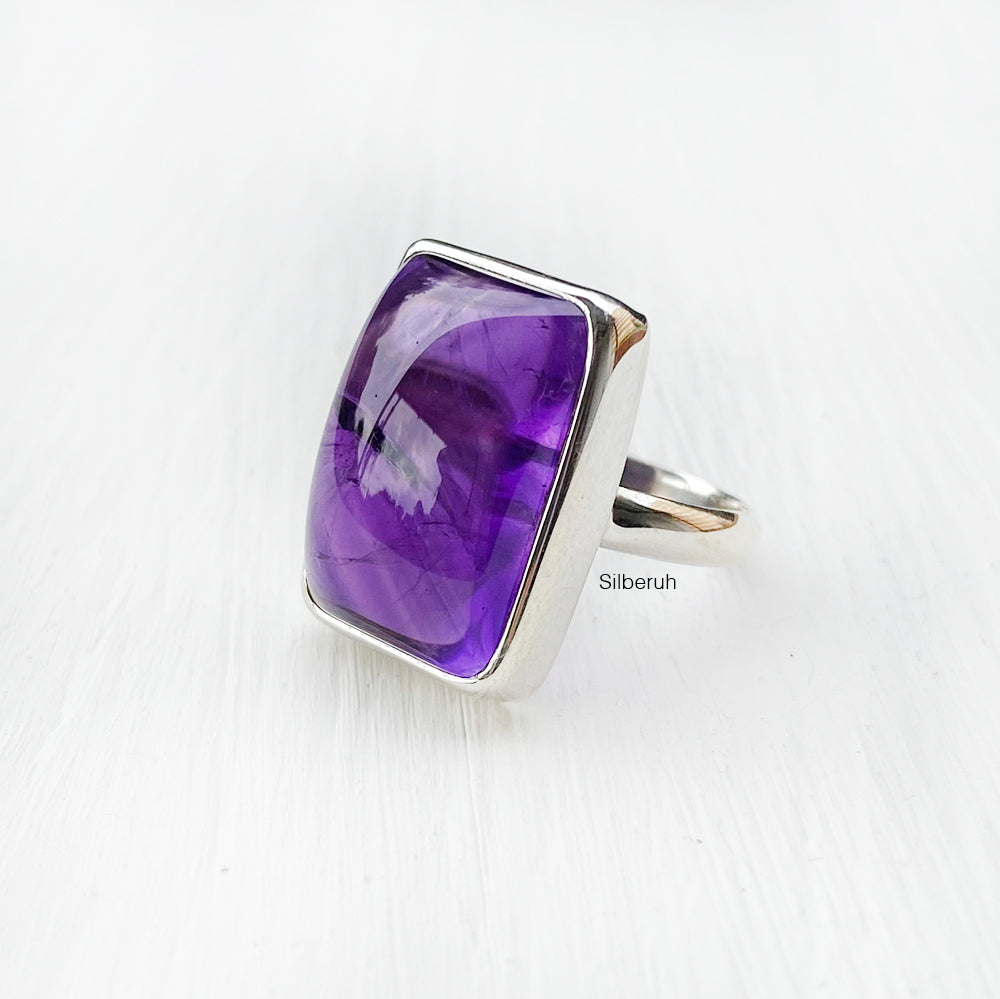 Amethyst Rectangular Silver Ring1