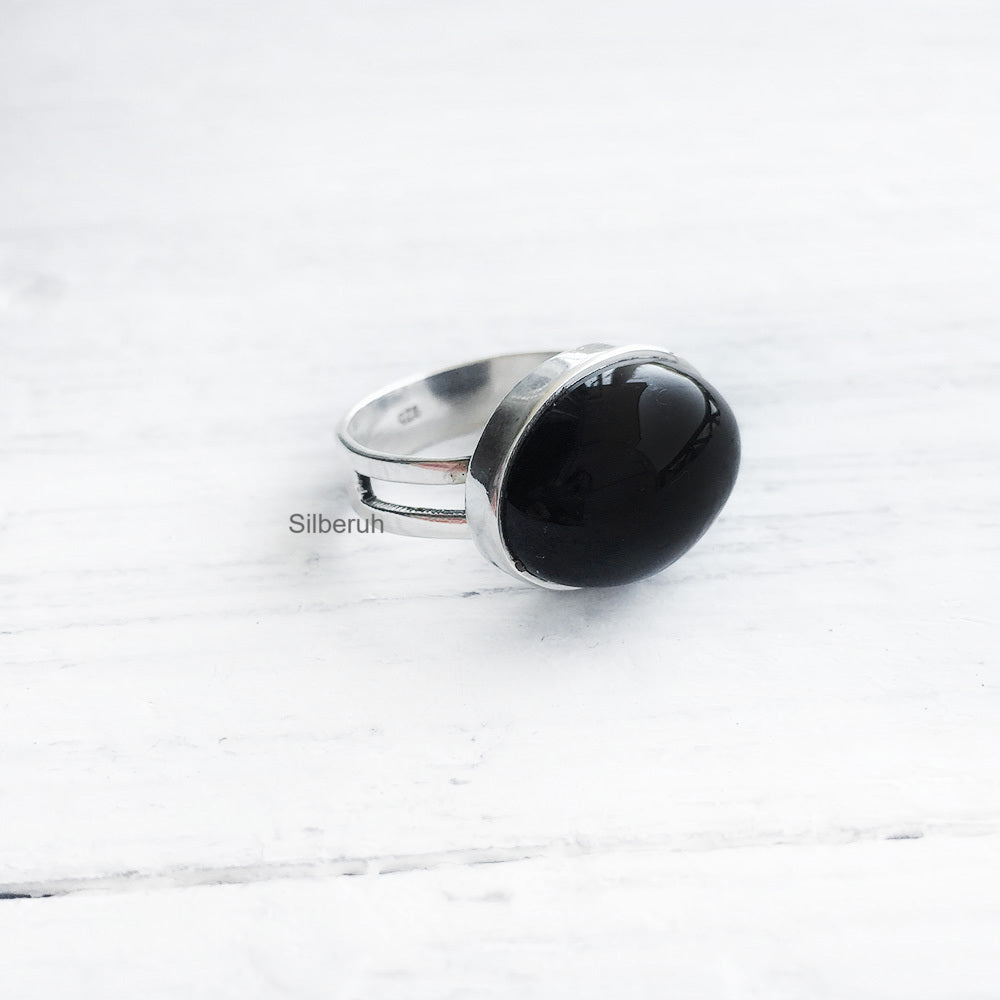 Black Onyx Oval Silver Ring – SILBERUH