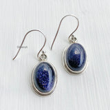 Blue Sunstone Oval Silver Earring