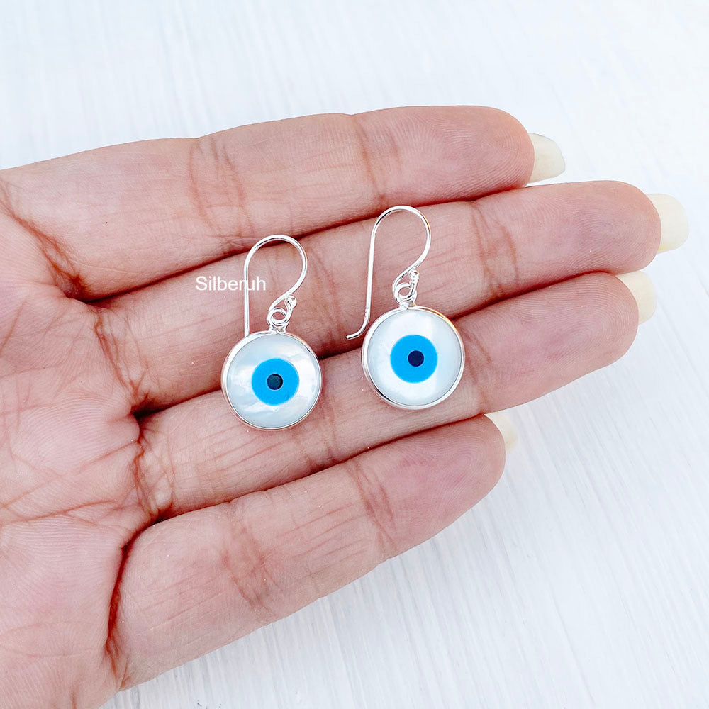 Evil Eye Mother Of Pearl Silver Earring SILBERUH