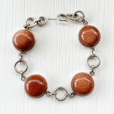 Golden Sunstone Round Silver Bracelet
