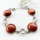 Golden Sunstone Round Silver Bracelet