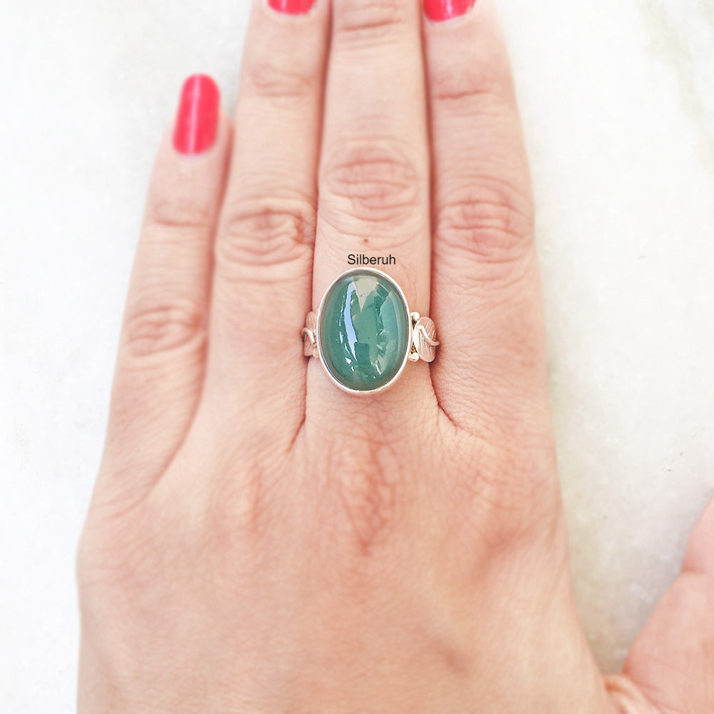 SAR Jewellery Leaf ring with Onyx 17号 SAR Jewellery Leaf ring with Onyx 17号