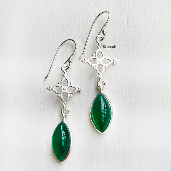 Green Onyx Marquise Drop Silver Earring