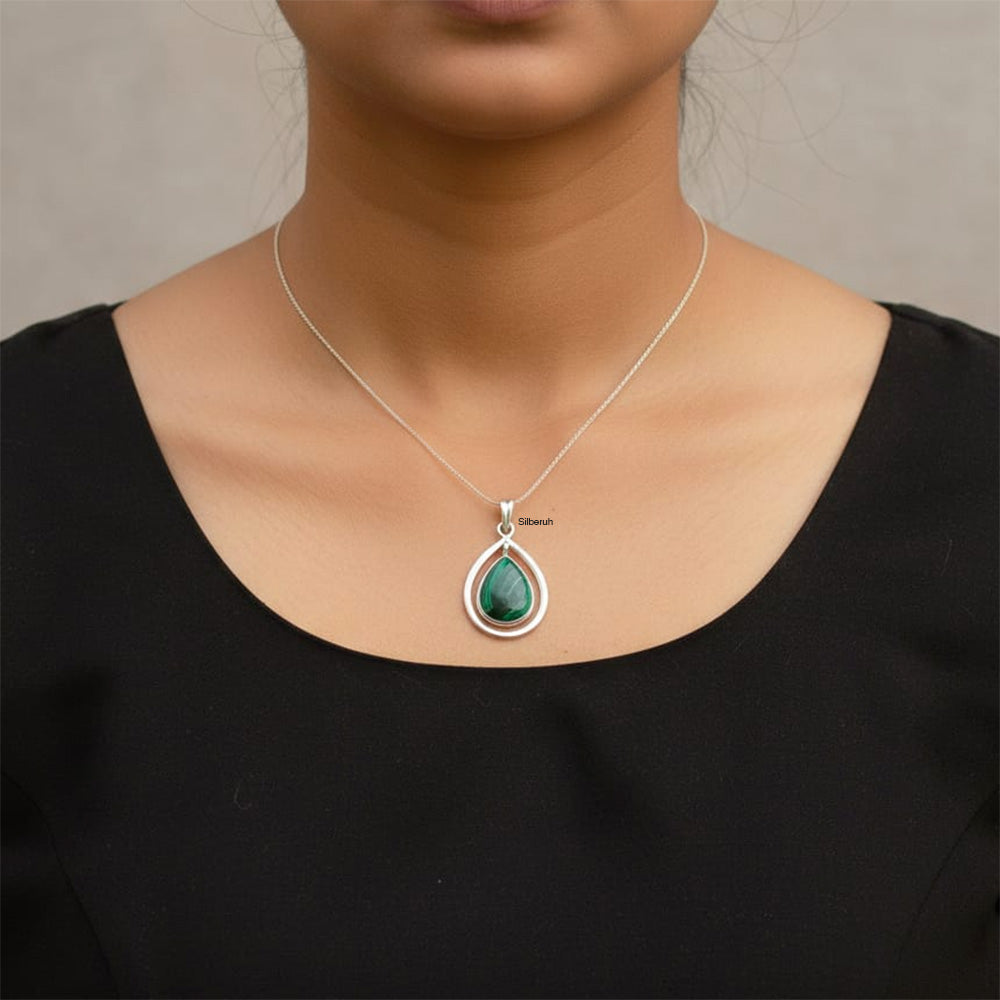 Malachite Drop Silver Pendant – SILBERUH
