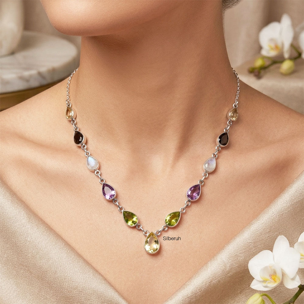 Mixed Gems Silver Necklace – SILBERUH Mixed Gems Silver Necklace – SILBERUH