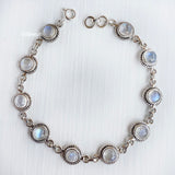 Rainbow Moonstone Round Silver Bracelet