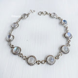 Rainbow Moonstone Round Silver Bracelet