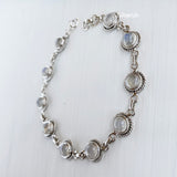 Rainbow Moonstone Round Silver Bracelet