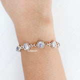 Rainbow Moonstone Round Silver Bracelet