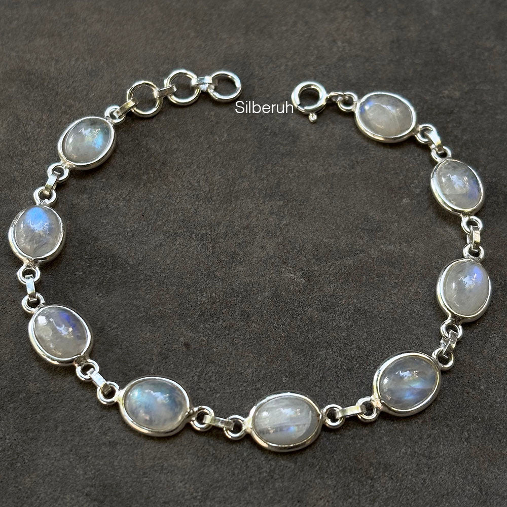 Rainbow Moonstone Silver Oval Bracelet – SILBERUH