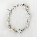 Rainbow Moonstone Teardrop Silver Bracelet