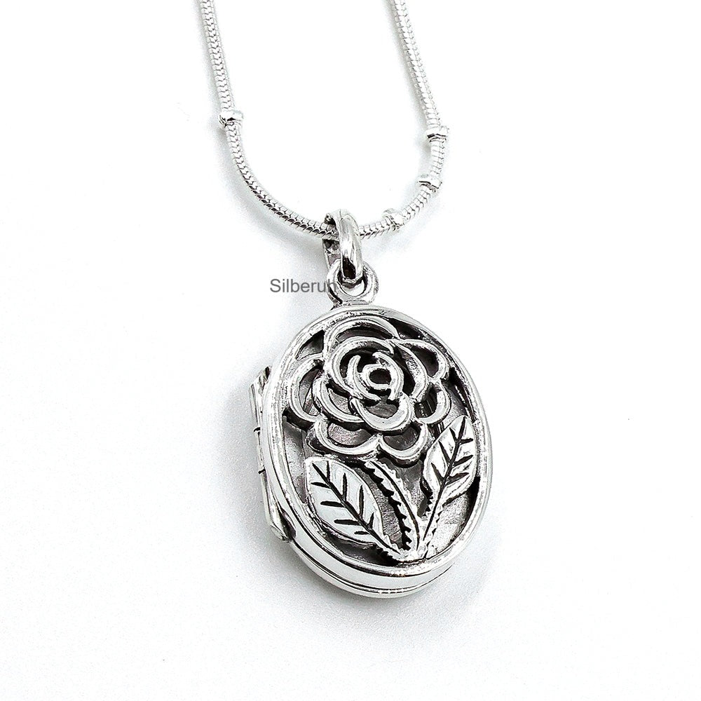 Rose Silver Locket Pendant SILBERUH