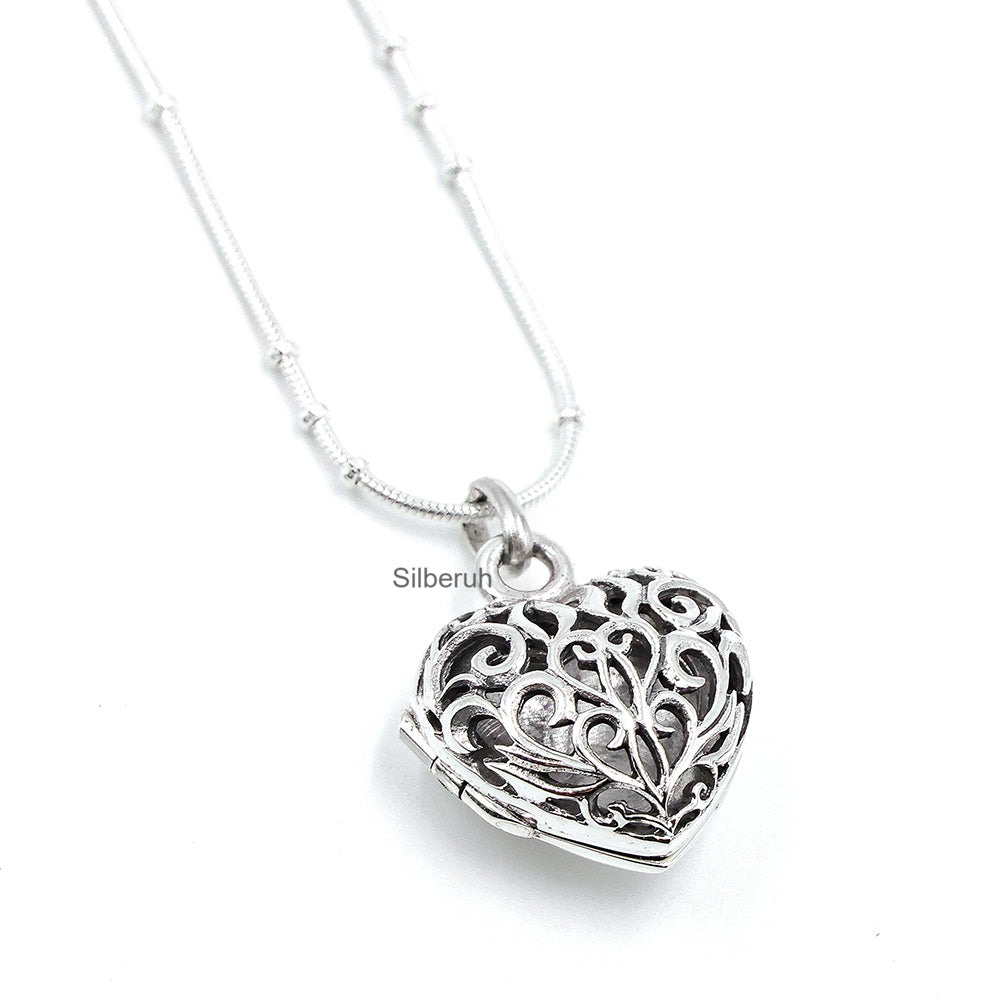 Lzz 925 Sterling Silver 3D Filigree Heart-Shaped Photo Locket Pendant Chain  Necklace Romantic Silk Heart-Shaped Small Box Pendant Pendant Necklace  Female Jewelry : : Jewellery