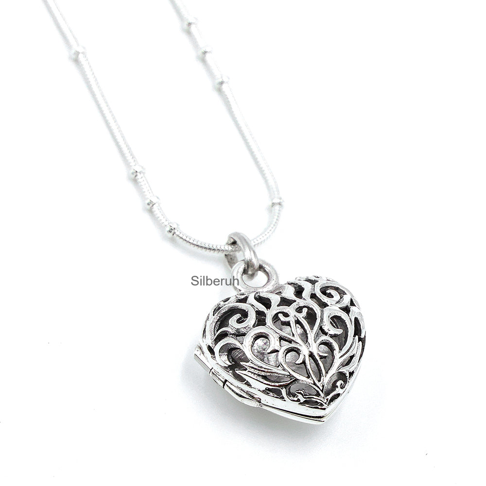 Silver Heart Filigree Jali Locket Pendant