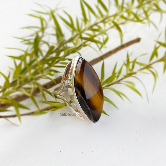 Tiger's Eye Marquise Silver Ring
