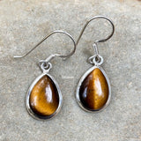 Tiger’s Eye Drop Earrings in 925 Sterling Silver – Front View