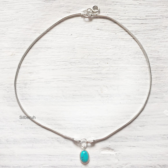 Turquoise Charm Silver Anklet
