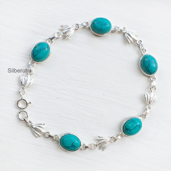 Turquoise Lotus Silver Bracelet