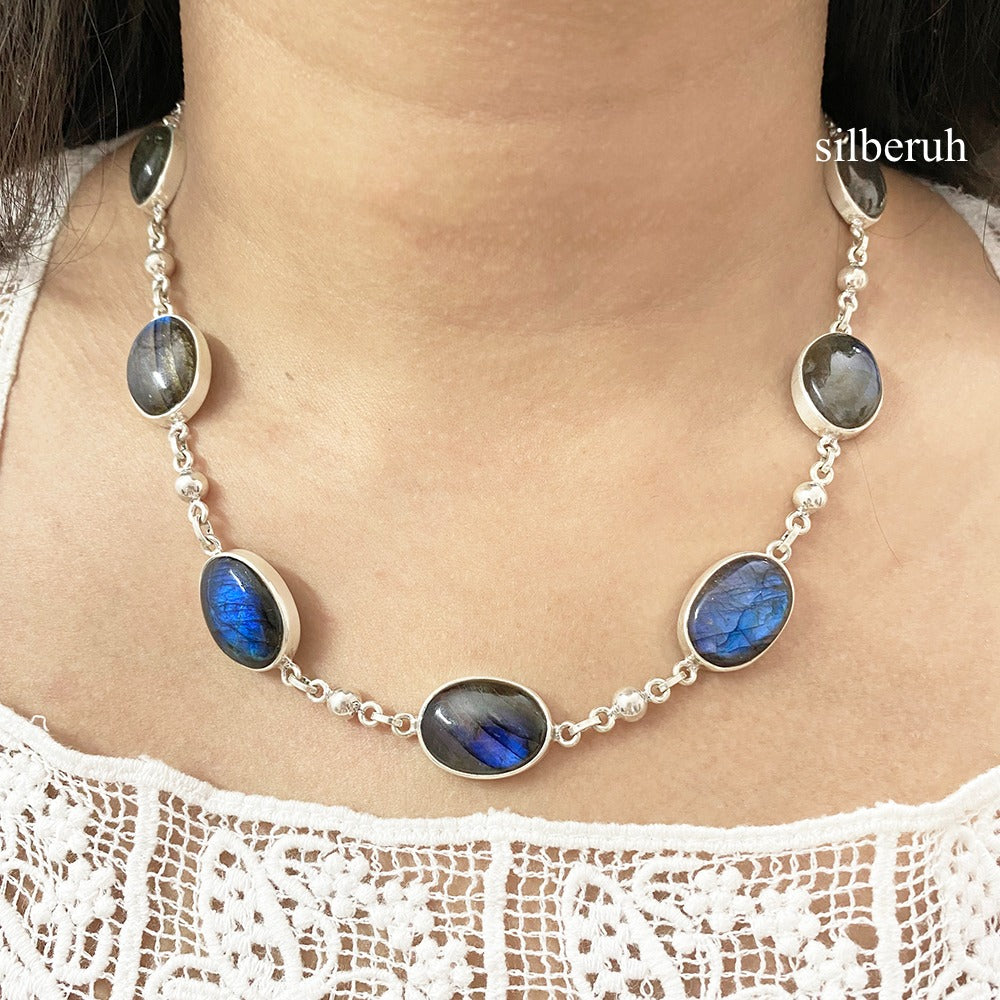 Silver labradorite necklace discount