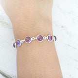 Amethyst Round Silver Bracelet