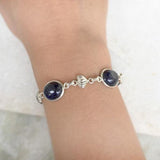Blue Sunstone Lotus Silver Bracelet