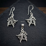 925 sterling silver three leaf pendant and earring set India