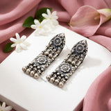 statement silver earrings floral design oxidised