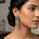 long tribal silver earrings India handcrafted