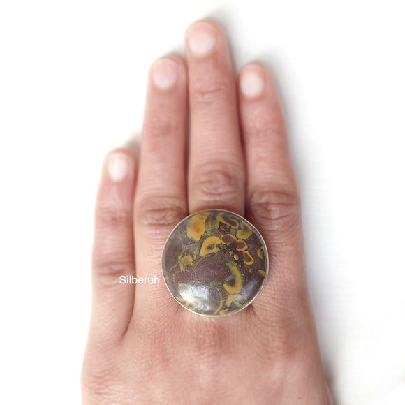 Agate Round Silver Ring