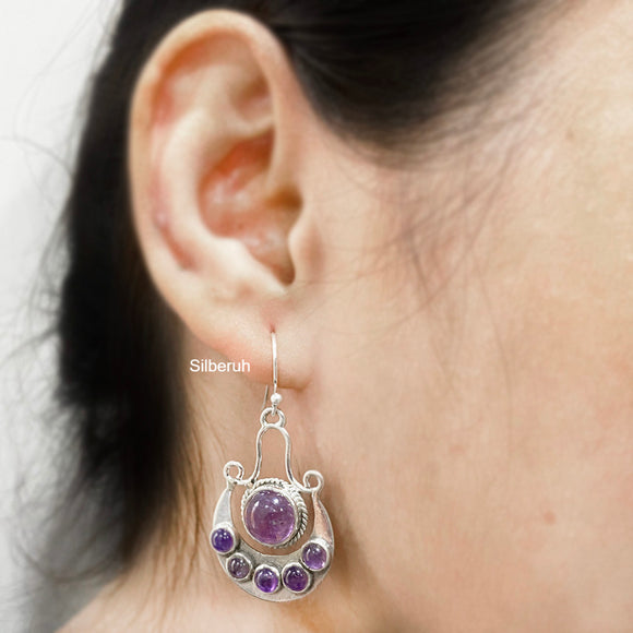 Amethyst Chand Silver Earring