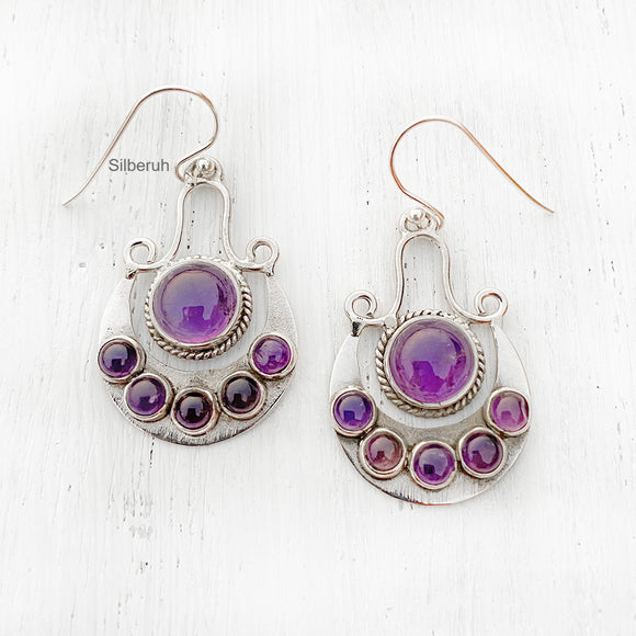 Amethyst Chand Silver Earring