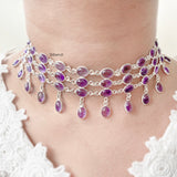 Amethyst Choker Silver Necklace