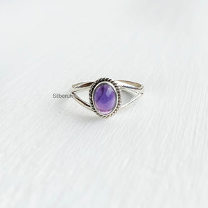 Amethyst Dainty Silver Ring