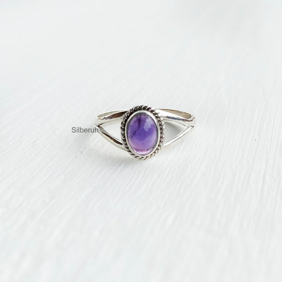 Amethyst Dainty Silver Ring