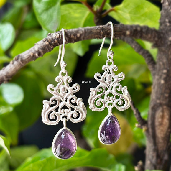 Amethyst 925 Silver Drop Earrings for Women