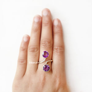 Amethyst Facetted Adjustable Silver Ring