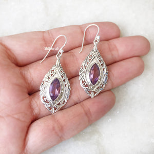 Amethyst Facetted Silver Carved Earring