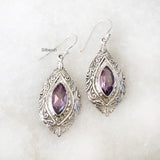 Amethyst Facetted Silver Carved Earring