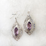 Amethyst Facetted Silver Carved Earring