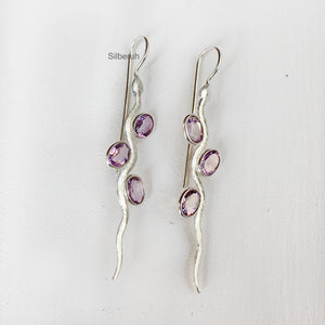 Amethyst Facetted Silver Snake Earring