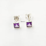 Amethyst Facetted Square Silver Stud