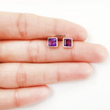Amethyst Facetted Square Silver Stud
