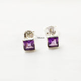 Amethyst Facetted Square Silver Stud