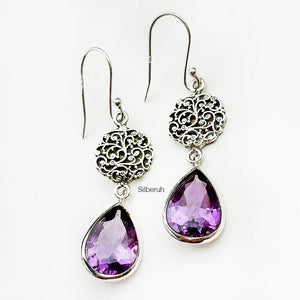 Amethyst Filigree Drop Silver Earring