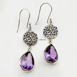 Amethyst Filigree Drop Silver Earring