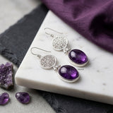 purple amethyst drop earrings silver jewellery for women