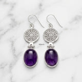 handcrafted jali silver earrings with natural amethyst