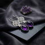 long drop amethyst earrings ethnic silver jewellery